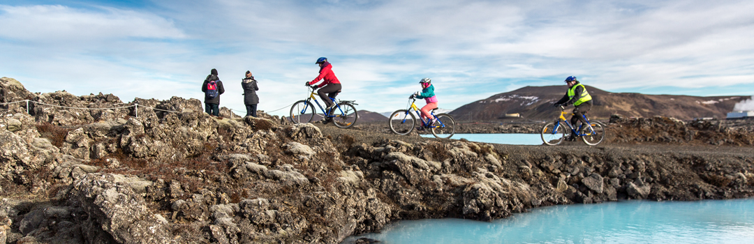 Bicycling in family, Iceland.